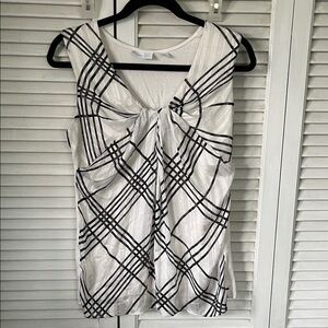 New York & Company White Tank Top with Black Plaid and Front Knot